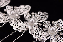 Load image into Gallery viewer, Butterfly Hair Pins - Silver with Simulated Pearl-Hair Jewelry - Accessories for Brides or Quinceañeras