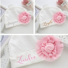 Load image into Gallery viewer, Baby Girl Personalized Baby Beanie Hat with name, Newborn Infant Baby Girl Coming Home Outfit Monogrammed Baby Girl Hospital Hat
