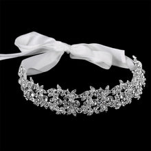 Load image into Gallery viewer, Handmade Crystal Flowers and Ribbon Bridal Headband-Tiara Crown