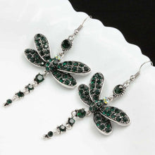 Load image into Gallery viewer, Retro Rhinestone Inlaid Dragonfly Tassel Charm Hook Earrings-Jewelry Gift