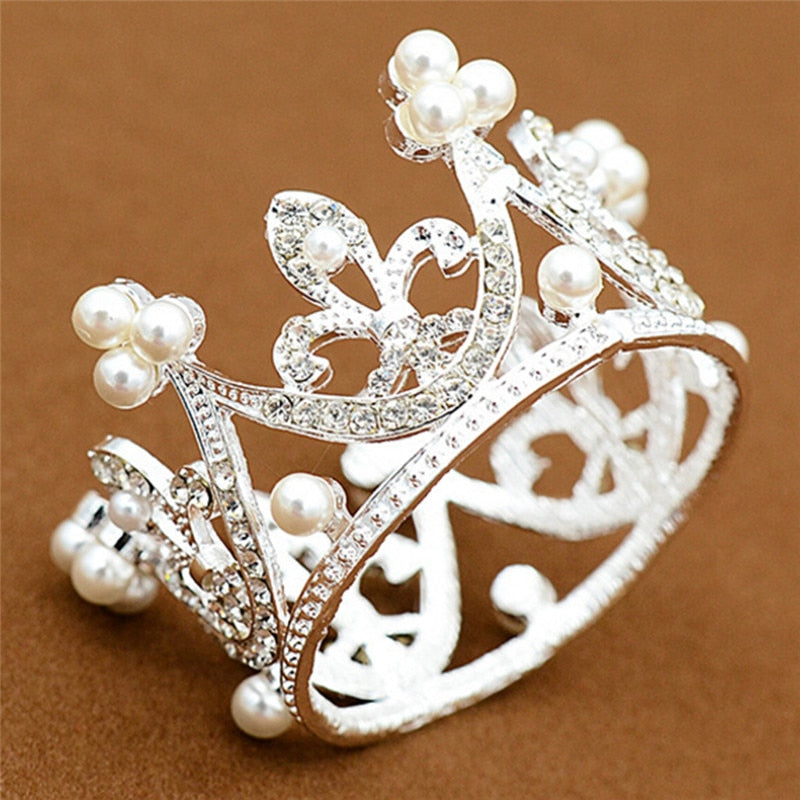 Small Size Pearl Crystal Tiara Mini Crown for Baby-Hair  display picture 3