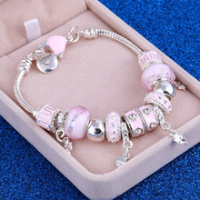 Load image into Gallery viewer, Pink Crystal Charm Silver Color Bracelets & Bangles for Women Murano Beads Silver Plated Bracelet Jewelry