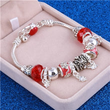 Load image into Gallery viewer, Pink Crystal Charm Silver Color Bracelets & Bangles for Women Murano Beads Silver Plated Bracelet Jewelry