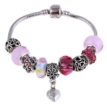 Load image into Gallery viewer, Pink Crystal Charm Silver Color Bracelets & Bangles for Women Murano Beads Silver Plated Bracelet Jewelry