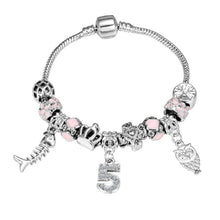 Load image into Gallery viewer, Pink Crystal Charm Silver Color Bracelets & Bangles for Women Murano Beads Silver Plated Bracelet Jewelry