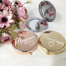 Load image into Gallery viewer, Personalized Bridesmaid Gift Simple Metal Compact Makeup Mirror Portable Double-Sided Folding Mirror Wedding and Christmas Gift