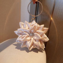Load image into Gallery viewer, Satin Polyester Beige Flower Bridal Purse- Wedding Clutch