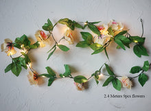 Load image into Gallery viewer, 2.4M Rose Flower Decorative Garland Battery Copper LED Fairy String Lights for Christmas Wedding Decoration Party event