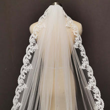 Load image into Gallery viewer, Long Cathedral Wedding Veil with Floral Appliques All Around-One Layer