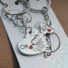 Load image into Gallery viewer, Silver Heart-Shaped Couples Matching Keychain