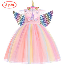 Load image into Gallery viewer, Girls Unicorn Rainbow Princess Tutu Dress Party Dress with Wings - Birthday Party- Play