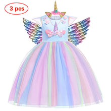 Load image into Gallery viewer, Girls Unicorn Rainbow Princess Tutu Dress Party Dress with Wings - Birthday Party- Play
