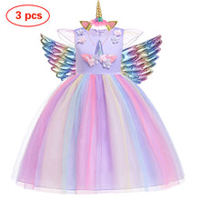 Load image into Gallery viewer, Girls Unicorn Rainbow Princess Tutu Dress Party Dress with Wings - Birthday Party- Play