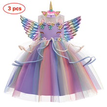 Load image into Gallery viewer, Girls Unicorn Rainbow Princess Tutu Dress Party Dress with Wings - Birthday Party- Play