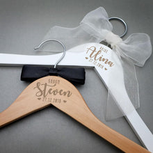 Load image into Gallery viewer, Personalized Wedding Hanger Bridal Shower Gift Customized Name Wood Hanger Bridesmaid Groomsmen Hanger Laser Cut Dress Hanger