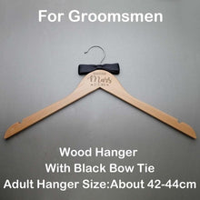 Load image into Gallery viewer, Personalized Wedding Hanger Bridal Shower Gift Customized Name Wood Hanger Bridesmaid Groomsmen Hanger Laser Cut Dress Hanger