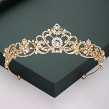 Load image into Gallery viewer, Gold or Silver Tone Crystal Rhinestone and Pearl Quince Tiaras and Wedding Crowns