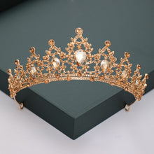 Load image into Gallery viewer, Gold or Silver Tone Crystal Rhinestone and Pearl Quince Tiaras and Wedding Crowns