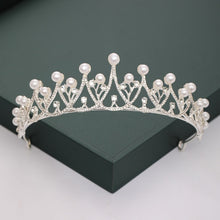 Load image into Gallery viewer, Gold or Silver Tone Crystal Rhinestone and Pearl Quince Tiaras and Wedding Crowns