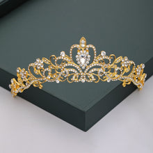 Load image into Gallery viewer, Gold or Silver Tone Crystal Rhinestone and Pearl Quince Tiaras and Wedding Crowns