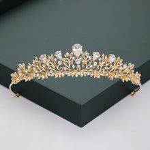 Load image into Gallery viewer, Gold or Silver Tone Crystal Rhinestone and Pearl Quince Tiaras and Wedding Crowns