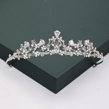 Load image into Gallery viewer, Gold or Silver Tone Crystal Rhinestone and Pearl Quince Tiaras and Wedding Crowns