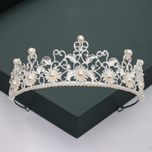 Load image into Gallery viewer, Gold or Silver Tone Crystal Rhinestone and Pearl Quince Tiaras and Wedding Crowns