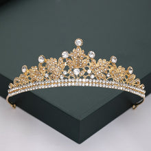 Load image into Gallery viewer, Gold or Silver Tone Crystal Rhinestone and Pearl Quince Tiaras and Wedding Crowns