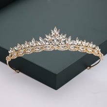 Load image into Gallery viewer, Gold or Silver Tone Crystal Rhinestone and Pearl Quince Tiaras and Wedding Crowns
