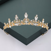 Load image into Gallery viewer, Gold or Silver Tone Crystal Rhinestone and Pearl Quince Tiaras and Wedding Crowns
