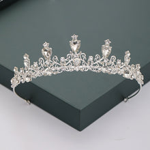 Load image into Gallery viewer, Gold or Silver Tone Crystal Rhinestone and Pearl Quince Tiaras and Wedding Crowns