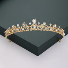 Load image into Gallery viewer, Gold or Silver Tone Crystal Rhinestone and Pearl Quince Tiaras and Wedding Crowns
