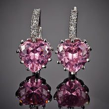 Load image into Gallery viewer, Lovely Love Heart Rhinestone Gold Plated Lever Back Hoop Earrings