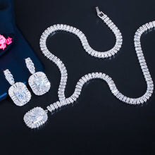 Load image into Gallery viewer, Bling Square Cubic Zircon Necklace and Earrings Bridal Jewelry or Quinceanera