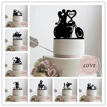 Load image into Gallery viewer, Motorcycle Couple - Mr and Mrs Biker Wedding Cake Top - Wedding Cake Topper