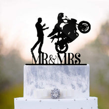 Load image into Gallery viewer, Motorcycle Couple - Mr and Mrs Biker Wedding Cake Top - Wedding Cake Topper