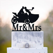 Load image into Gallery viewer, Motorcycle Couple - Mr and Mrs Biker Wedding Cake Top - Wedding Cake Topper