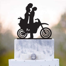 Load image into Gallery viewer, Motorcycle Couple - Mr and Mrs Biker Wedding Cake Top - Wedding Cake Topper