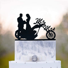 Load image into Gallery viewer, Motorcycle Couple - Mr and Mrs Biker Wedding Cake Top - Wedding Cake Topper