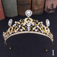 Load image into Gallery viewer, Crystal Rhinestone Gold Silver and Pearls Bridal Tiaras and Quince Crowns for Events