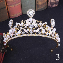 Load image into Gallery viewer, Crystal Rhinestone Gold Silver and Pearls Bridal Tiaras and Quince Crowns for Events