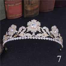 Load image into Gallery viewer, Crystal Rhinestone Gold Silver and Pearls Bridal Tiaras and Quince Crowns for Events