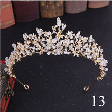 Load image into Gallery viewer, Crystal Rhinestone Gold Silver and Pearls Bridal Tiaras and Quince Crowns for Events