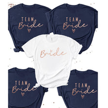 Load image into Gallery viewer, Team Bride T Shirts with Little Heart Design - Blue - White - Wedding Bridal Squad Heart T-shirt Bridesmaids
