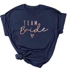 Load image into Gallery viewer, Team Bride T Shirts with Little Heart Design - Blue - White - Wedding Bridal Squad Heart T-shirt Bridesmaids