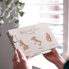 Load image into Gallery viewer, World Map Wedding Personalized Custom Guestbook - A Keepsake Wooden Book