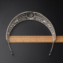 Load image into Gallery viewer, Gorgeous Black Stone and Rhinestone Crown Tiara Meghan Markle Inspired Wedding Hair Jewelry