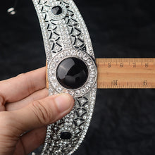 Load image into Gallery viewer, Gorgeous Black Stone and Rhinestone Crown Tiara Meghan Markle Inspired Wedding Hair Jewelry