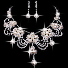 Load image into Gallery viewer, Affordable Rhinestone or Faux Pearl Necklace and Earring Wedding Bridal Fashion Jewelry Sets