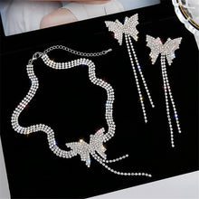 Load image into Gallery viewer, Butterfly Crystal Choker Necklace and Earrings with Long Tassel Rhinestones for Evening